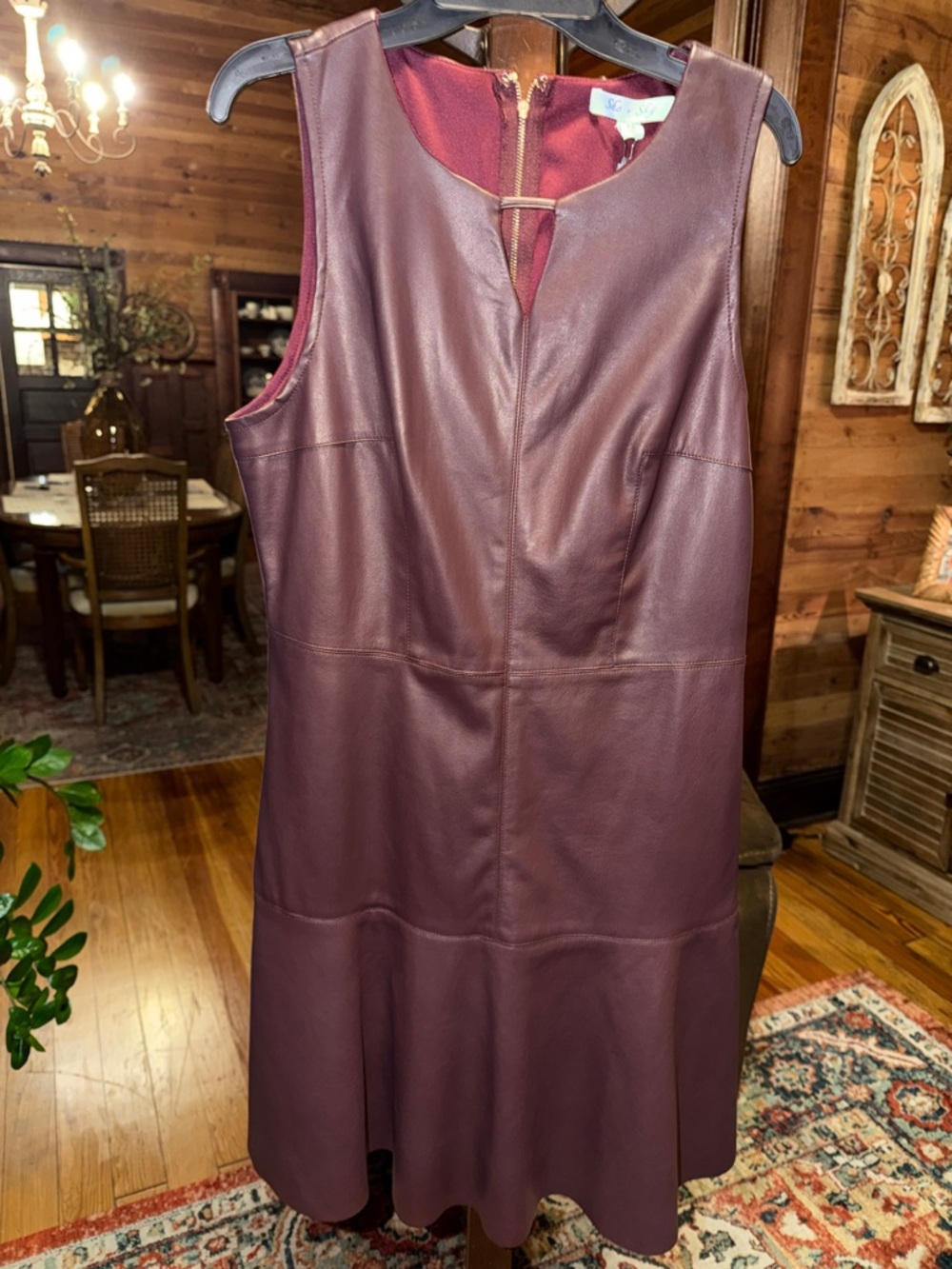 She + Sky Burgundy Faux Leather Mini Dress
